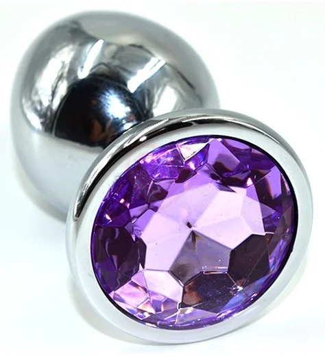 Алюминиевая анальная пробка Large с сиреневым кристаллом фото 1