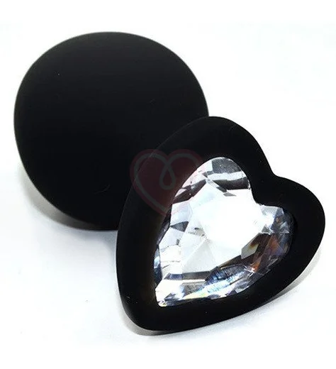 Силиконовая анальная пробка Medium с прозрачным кристаллом сердечком фото 1