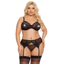 Ажурный комплект белья с поясом для чулок SoftLine Marella чёрный
