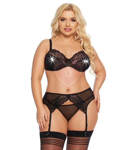 Ажурный комплект белья с поясом для чулок SoftLine Marella чёрный фото 1
