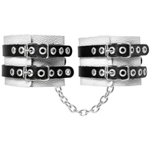 Белые кожаные оковы с двумя чёрными ремнями Crazy Handmade