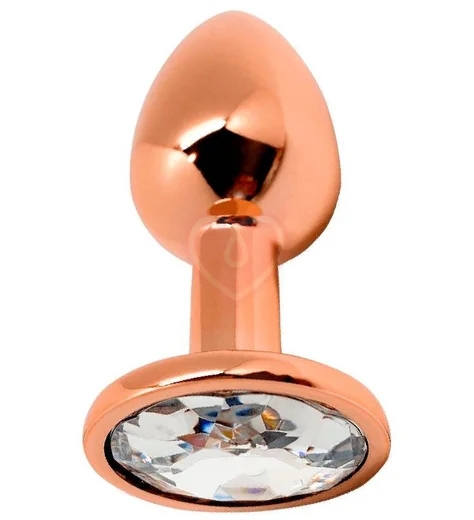 Анальная пробка с белым кристаллом Cnex Wooomy Tralalo S розовое золото фото 1