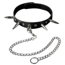 Узкий ошейник с длинными шипами и поводком Sitabella чёрный