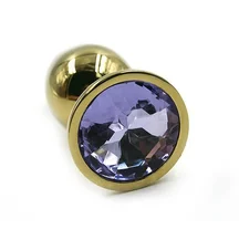 Маленькая золотая алюминиевая анальная пробка Small с сиреневым стразом