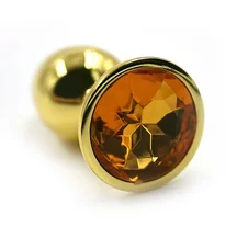 Маленькая золотая алюминиевая анальная пробка Small с жёлтым стразом