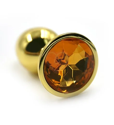 Маленькая золотая алюминиевая анальная пробка Small с жёлтым стразом фото 1