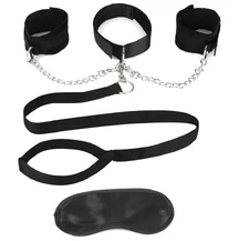 Ошейник с наручниками и поводком Lux Fetish Collar Cuffs and Leash чёрный