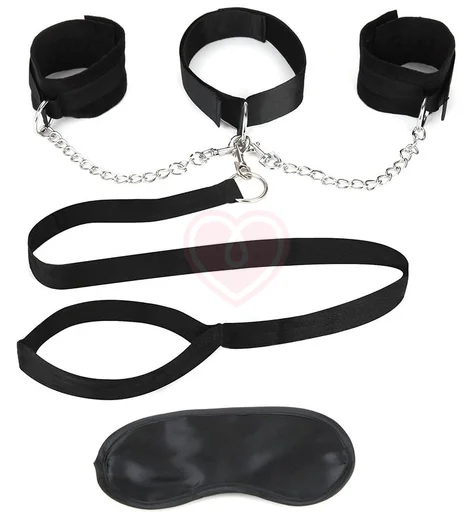 Ошейник с наручниками и поводком Lux Fetish Collar Cuffs and Leash чёрный фото 1