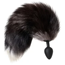 Силиконовая анальная пробка с чёрно-бурым хвостом Popo Pleasure M