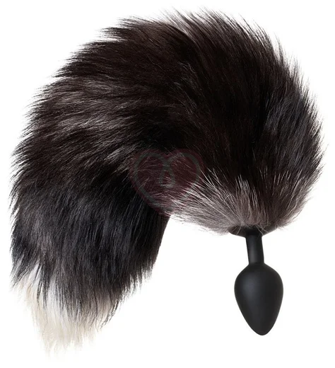 Силиконовая анальная пробка с чёрно-бурым хвостом Popo Pleasure M фото 1
