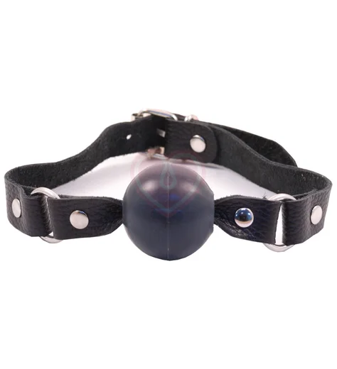 Кляп Лунный Свет на чёрном ремешке с тёмно-серым шариком фото 1