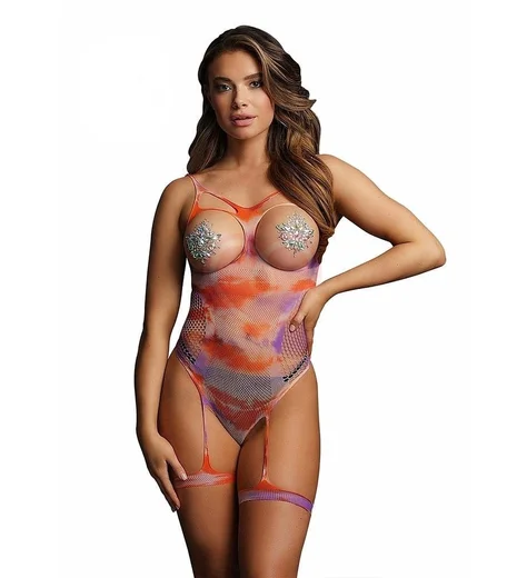 Открытое боди с гартерами и наклейками на соски Le Desir разноцветное фото 1