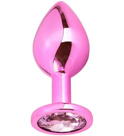 Алюминиевая анальная пробка Kanikule Large с кристаллом розовая фото 1