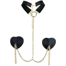 Ошейник с пэстисами на цепочке чёрно-золотой