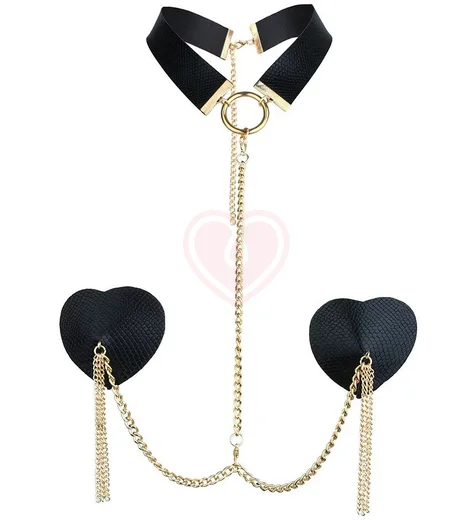 Ошейник с пэстисами на цепочке чёрно-золотой фото 1