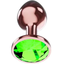 Анальная пробка с зелёным кристаллом Diamond Emerald Shine S розовое золото