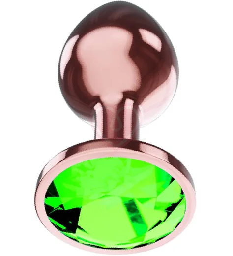 Анальная пробка с зелёным кристаллом Diamond Emerald Shine S розовое золото фото 1