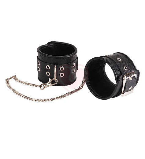 Оковы кожаные с длинной цепочкой Sitabella чёрные фото 1