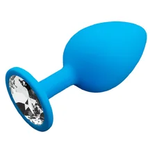 Большая силиконовая пробка голубая с прозрачным кристаллом