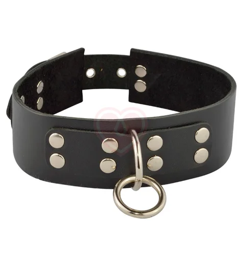 Широкий ошейник с клепками и кольцом фото 1