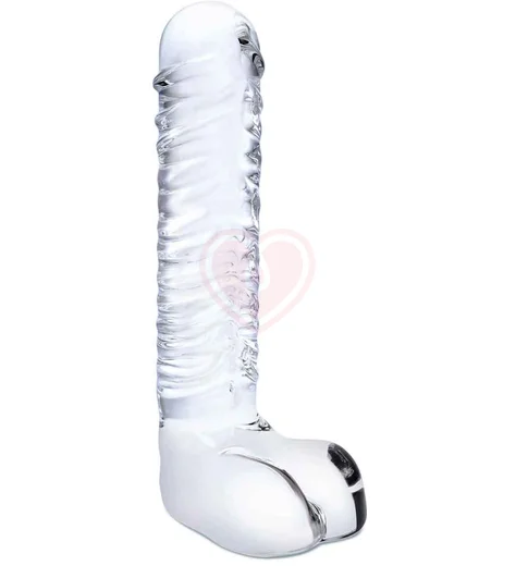 Реалистичный стеклянный фаллоимитатор с мошонкой Glas Realistic Ribbed фото 1