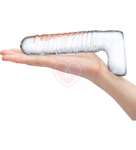 Реалистичный стеклянный фаллоимитатор с мошонкой Glas Realistic Ribbed фото 4