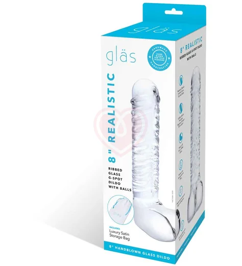 Реалистичный стеклянный фаллоимитатор с мошонкой Glas Realistic Ribbed фото 6
