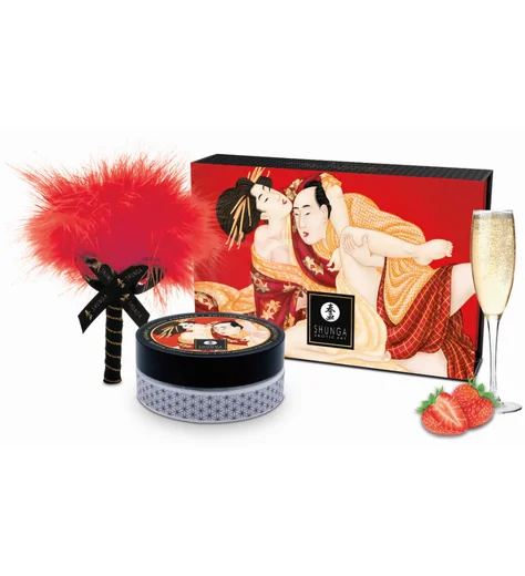 Массажная пудра с перышком Shunga Kissable Massage Powder Клубника и шампанское фото 1