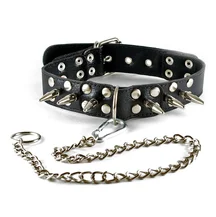 Кожаный ошейник с шипами и поводком Sitabella чёрный