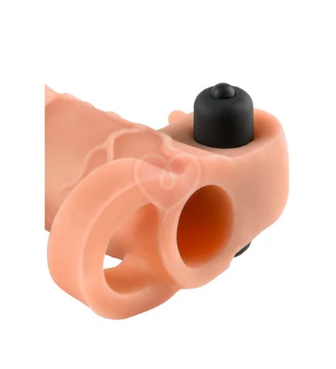 Насадка удлинитель с кольцом на мошонку с вибрацией Vibrating Real Feel Extension 14 см телесная фото 4