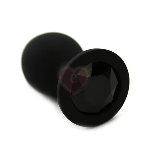 Силиконовая анальная пробка средняя чёрная с чёрным кристаллом фото 1