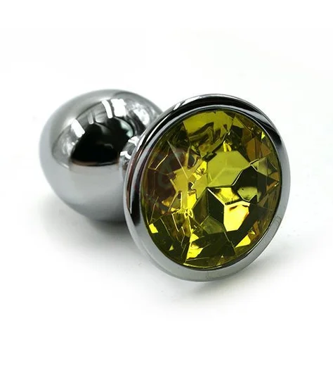 Маленькая алюминиевая анальная пробка Small с жёлтым стразом фото 1