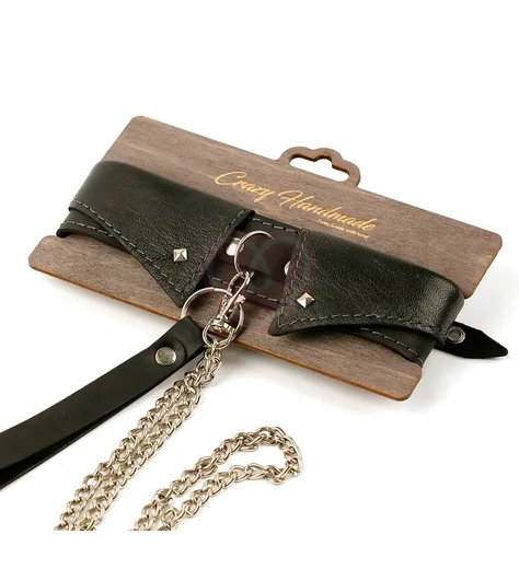 Ошейник-воротник из натуральной кожи с поводком Crazy Handmade фото 1