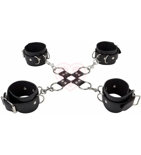 Наручники и оковы с крестообразным креплением Ouch! Leather Hand and Leg Cuffs фото 1