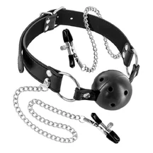 Кляп Fetish Tentation с шариком и зажимами для сосков