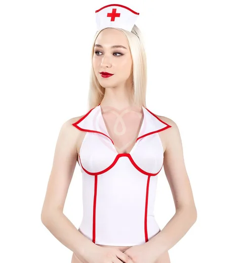 Верхняя часть костюма медсестры корсет и ободок Pecado BDSM белые фото 1