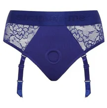 Кружевной пояс для страпона с подвязками Strap-On-Me Harness Lingerie Diva синий