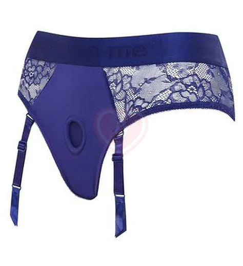 Кружевной пояс для страпона с подвязками Strap-On-Me Harness Lingerie Diva синий фото 3