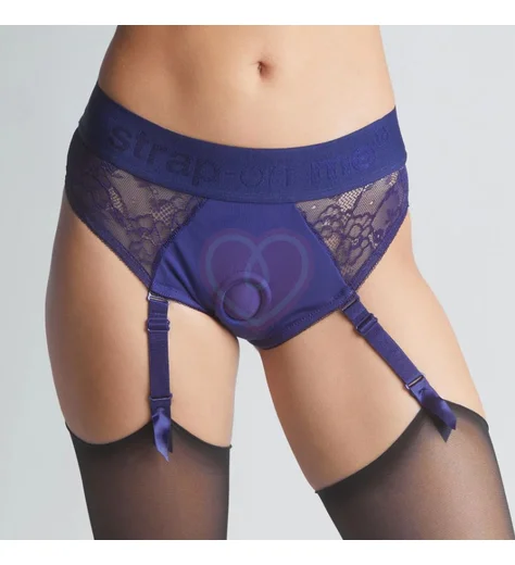 Кружевной пояс для страпона с подвязками Strap-On-Me Harness Lingerie Diva синий фото 4