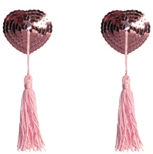 Пэстисы Burlesque Gipsy сердечки из пайеток с длинными кисточками розовые