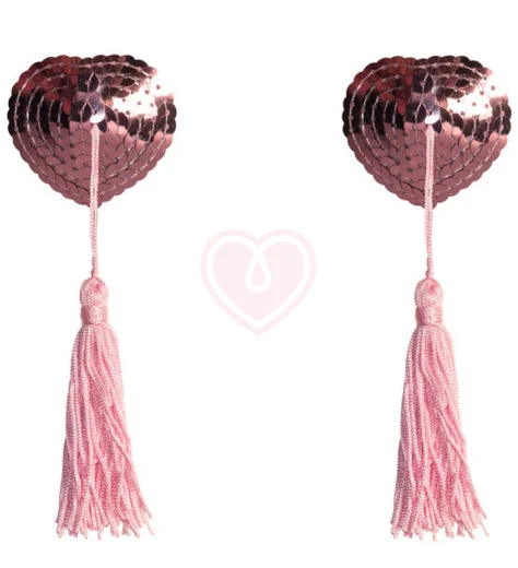 Пэстисы Burlesque Gipsy сердечки из пайеток с длинными кисточками розовые фото 1