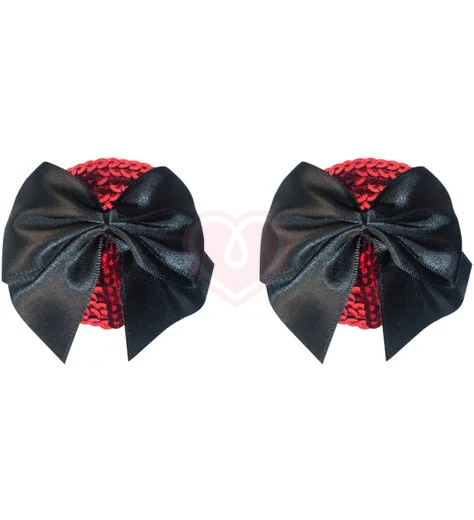 Пэстисы Burlesque Blaze круги с бантиками чёрные с красным фото 1
