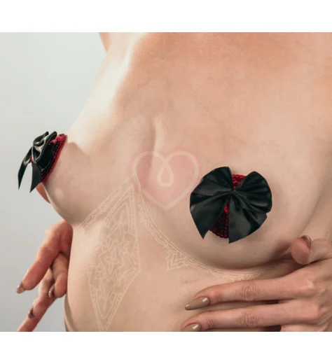 Пэстисы Burlesque Blaze круги с бантиками чёрные с красным фото 3