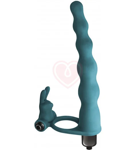 Вибронасадка для двойного проникновения со стимуляцией клитора Pure Passion Bunny 17 см зелёная фото 1