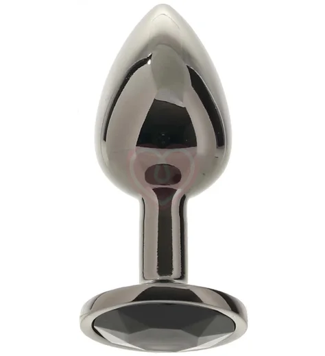 Полированная алюминиевая анальная пробка с кристаллом Kanikule Small чёрная фото 1