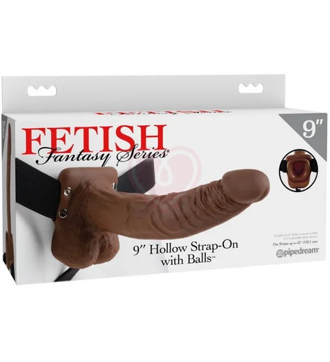 Фаллопротез с мошонкой Hollow Strap-On with Balls 24 см коричневый фото 5