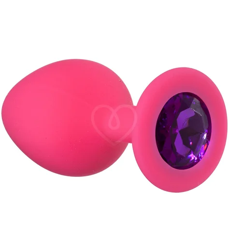 Средняя анальная пробка Emotions Cutie Medium розовая с темно-фиолетовым кристаллом фото 1