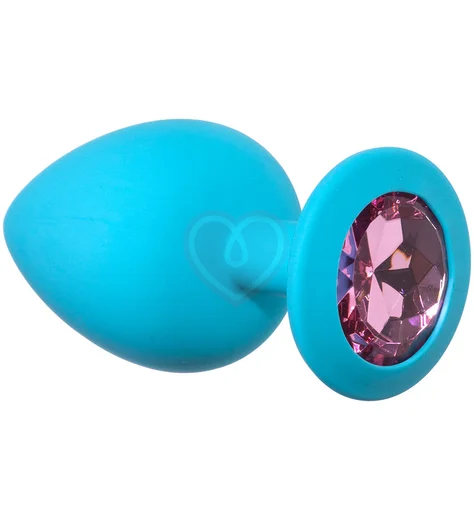 Большая анальная пробка Emotions Cutie Large бирюзовая с розовым кристаллом фото 1
