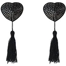 Пэстисы Burlesque Evans сердечки с кисточками чёрные с серебром