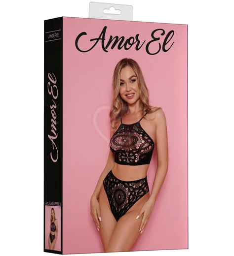 Комплект Amor El из топа и трусиков с узором калейдоскоп чёрный фото 3